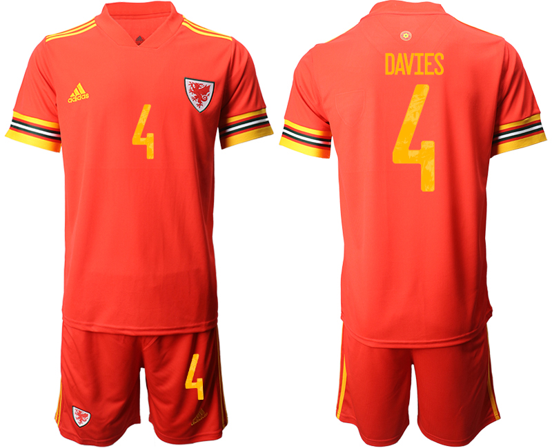 Men 2021 European Cup Welsh home red #4 Soccer Jersey-0
